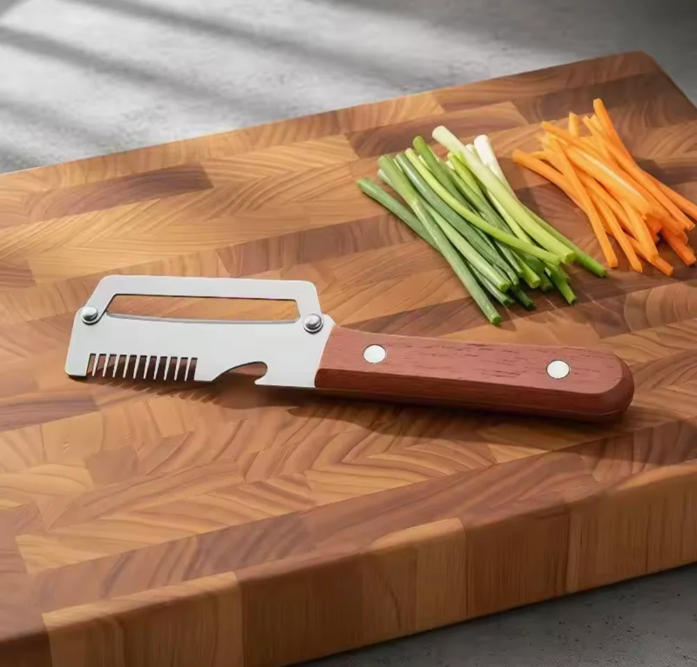 3-in-1 Stainless Steel Peeler Knife with Wooden Handle