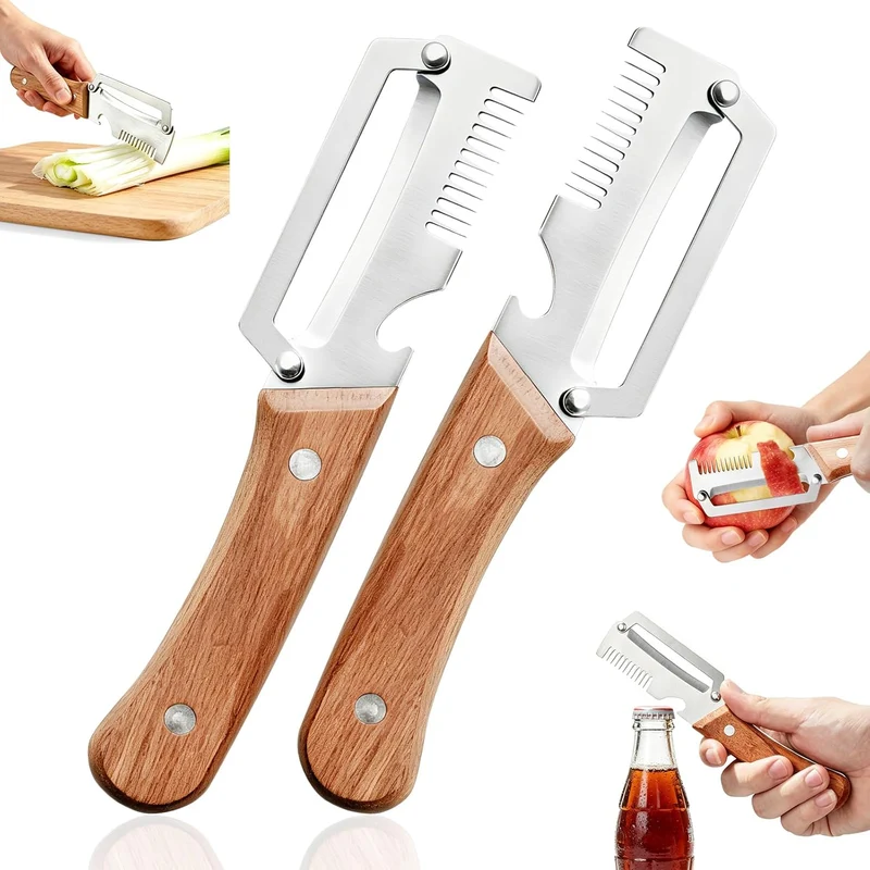 3-in-1 Stainless Steel Peeler Knife with Wooden Handle