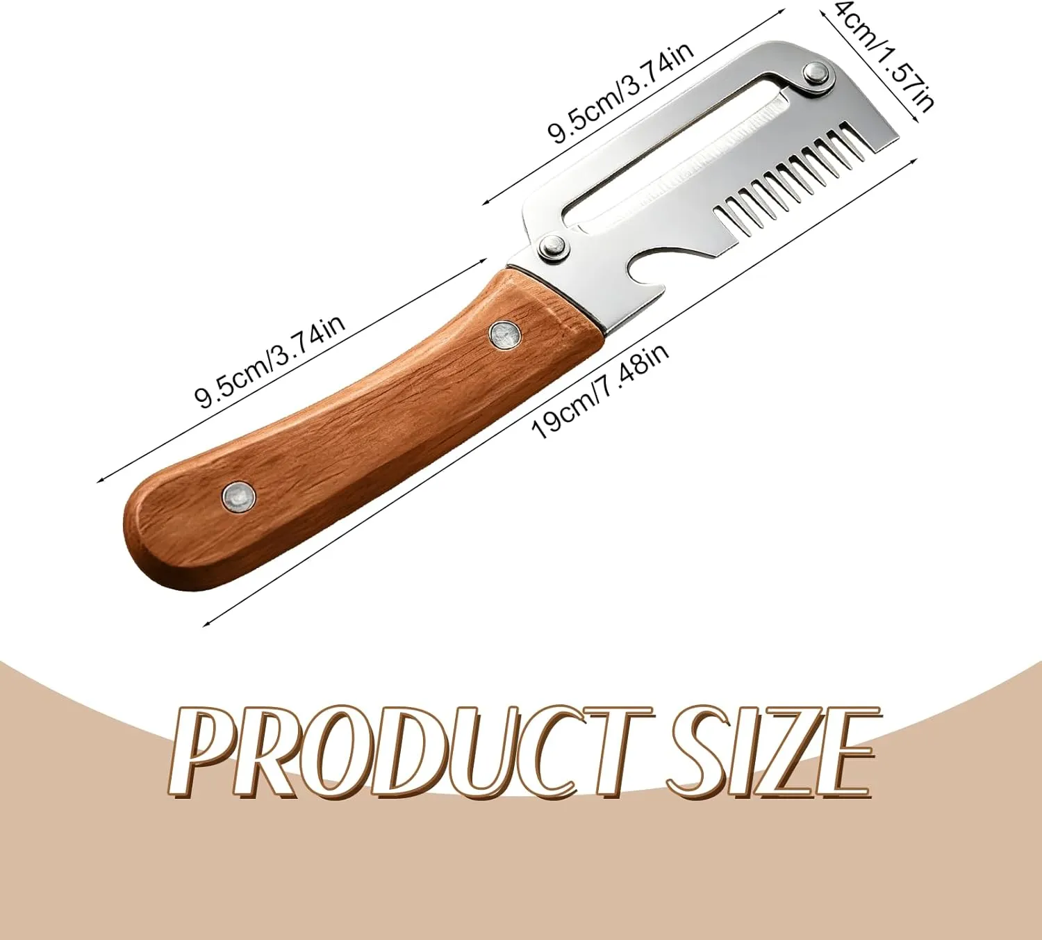 3-in-1 Stainless Steel Peeler Knife with Wooden Handle